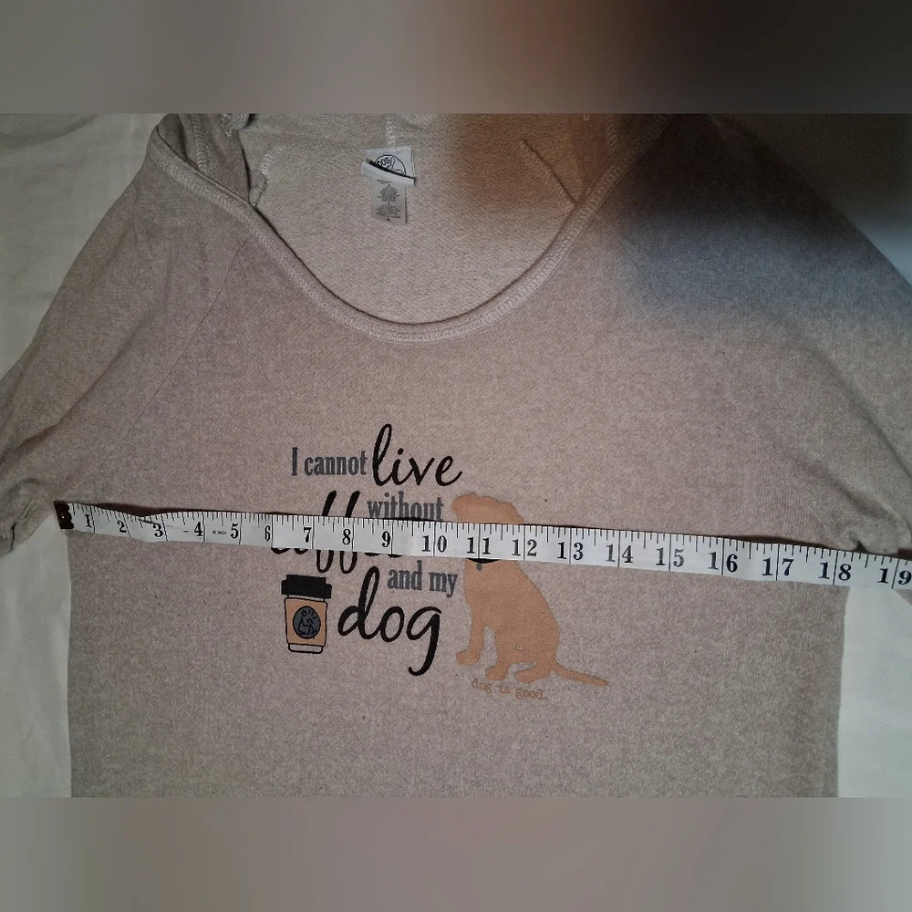 "I Cannot Live Without Coffee and My Dog” Tunic Hoodie Long Sleeve - Beige Small - Picture 4 of 8